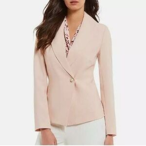 Donna Karan Blush Pink Blazer with large pearl single button and shawl collar